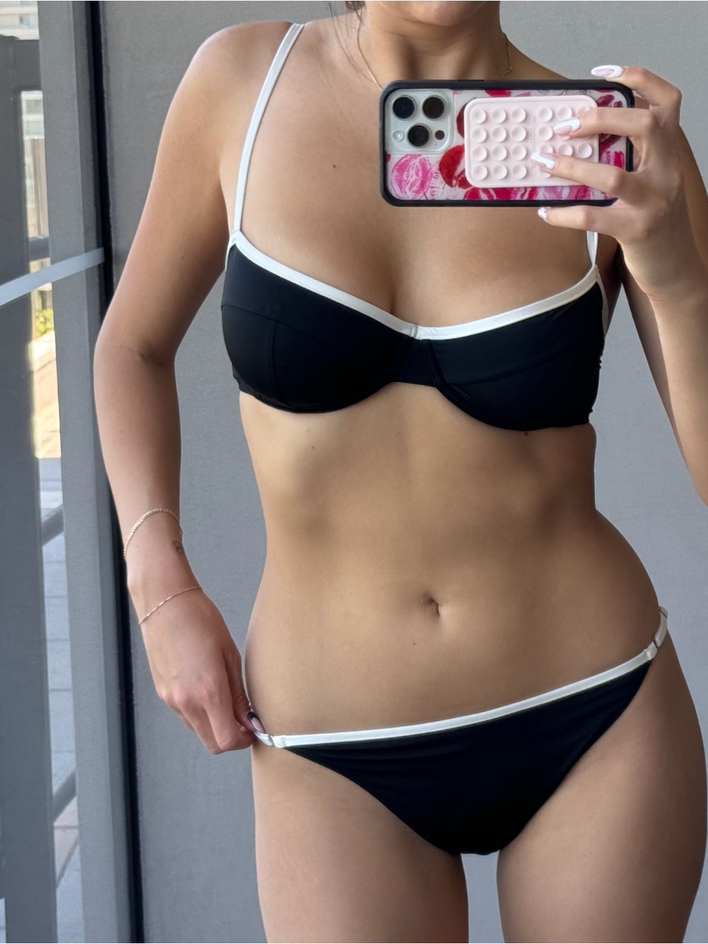 Classic Black Underwire Bikini with White Trim - Women Swim